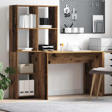 Berkfield Desk with Shelf Old Wood 138.5 x 55 x 143 cm Engineered Wood