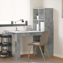 Berkfield Desk with Shelf Concrete Grey 122 x 67 x 145 cm Engineered Wood
