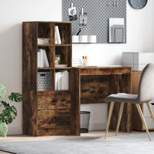 Berkfield Desk with Drawer with Shelf with Storage 2 pcs Smoked Oak