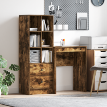 Berkfield Desk with Drawer with Shelf with Storage 2 pcs Smoked Oak
