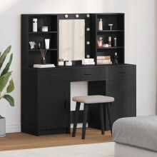 Berkfield Dressing Table Set with Drawer 3 pcs Black Oak Engineered Wood