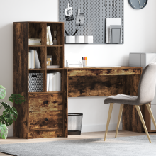 Berkfield Desk with Drawer with Shelf with Storage 2 pcs Smoked Oak