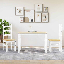 Berkfield 3 Piece Dining Set PANAMA White Solid Wood Pine