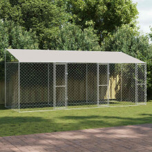 Berkfield Dog Cage with Roof Silver 600 x 200 x 256 cm Steel and PE
