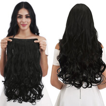 16 Inch Clip in Hair Extensions for Women Natural Black Synthetic Curly Hairpiece Heat Resistant Lightweight