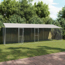 Berkfield Dog Cage with Roof Silver 800 x 200 x 256 cm Steel and PE