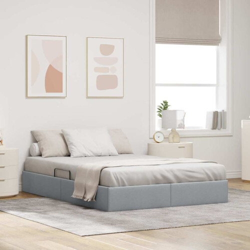 Berkfield Storage Bed with Headboard Light Grey 135 x 190 cm Fabric