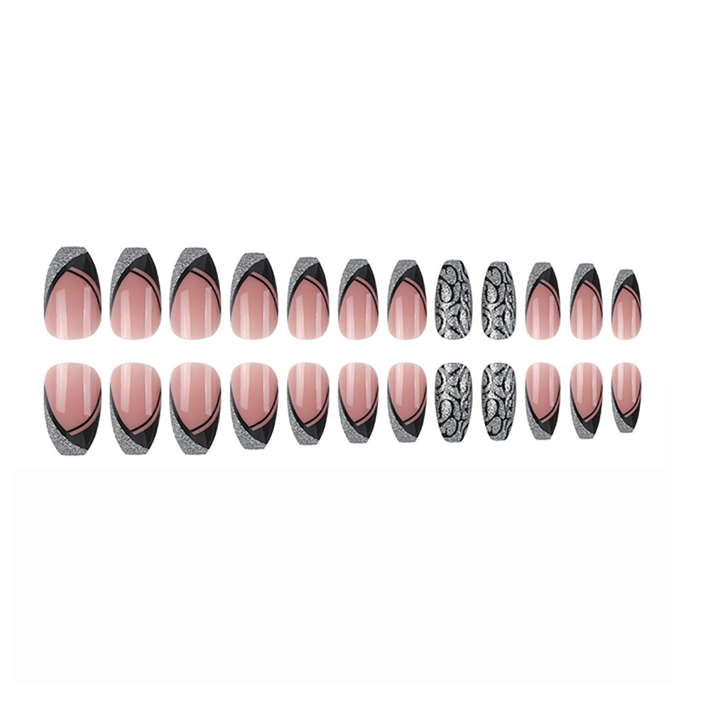 Silver French Manicure Press On Nails Square Glitter False Nails Medium Easy Trim Shaping (P00328)