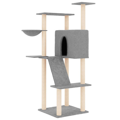Berkfield Cat Tree with Sisal Scratching Posts Light Grey 143 cm 1