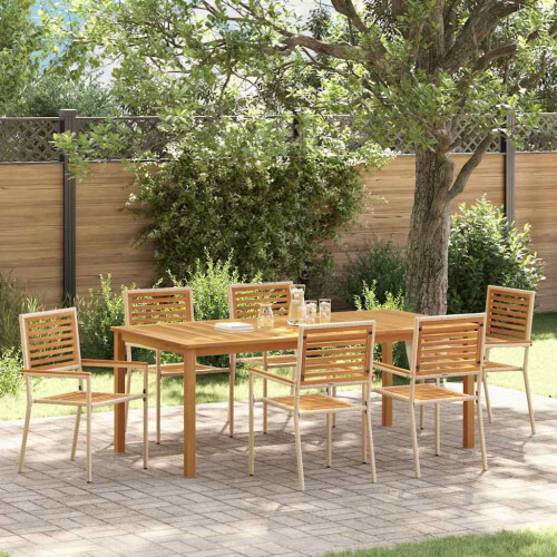 Berkfield Garden Dining Set 7 pcs Beige Solid Acacia Wood