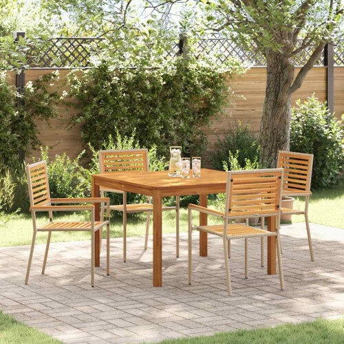 Berkfield Garden Dining Set 5 pcs Beige Solid Acacia Wood