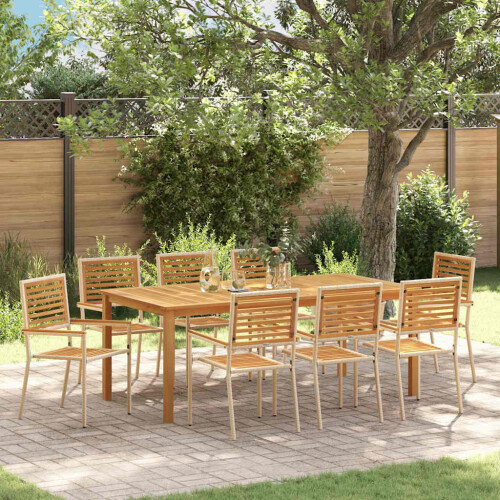 Berkfield Garden Dining Set 9 pcs Beige Solid Acacia Wood