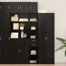 Berkfield Storage Cabinet with Drawer 2 pcs Black Oak 30 x 42.5 x 225 cm