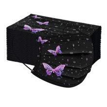 50 PCS Black Butterfly Disposable Face Mask for Women, Breathable Adjustable Nose Fit Protective Face Cover