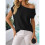 Women'S Short-Sleeved Off-Shoulder Knitted Pullover Black M 4