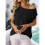 Women'S Short-Sleeved Off-Shoulder Knitted Pullover Black M 5