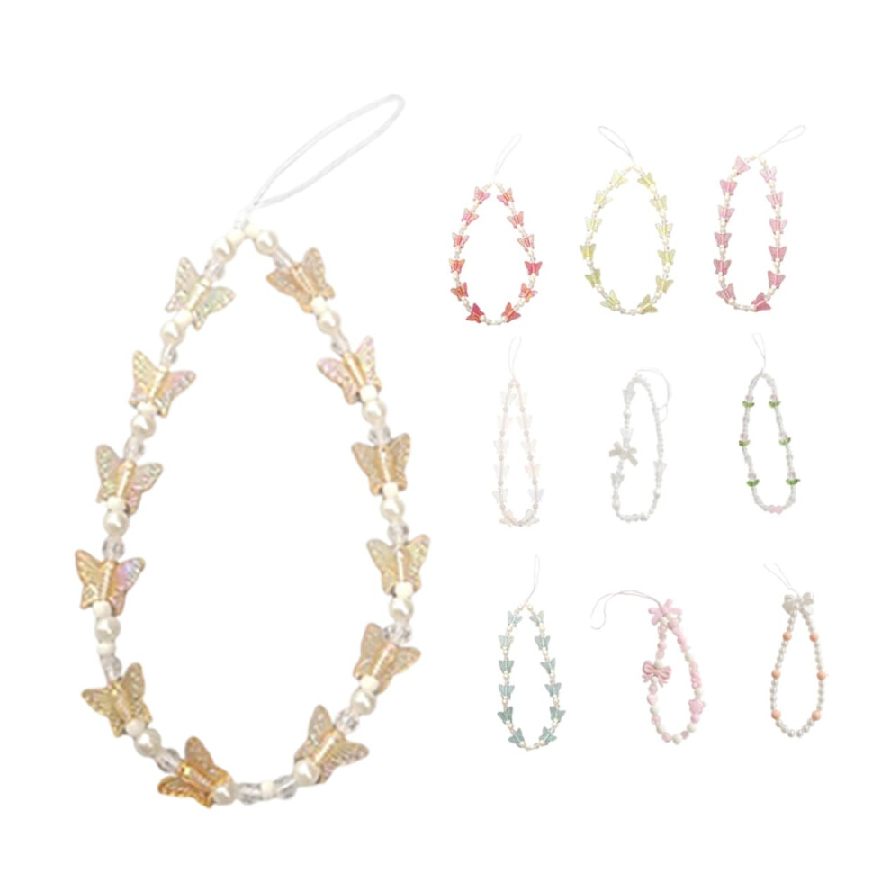 10Pcs Cute Beaded Phone Lanyard With Bow Charm, Dropresistant Wrist Strap For Phone And Bag 9351714780988