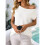 Women'S Short-Sleeved Off-Shoulder Knitted Pullover Creamy White L 2