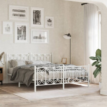 Berkfield Metal Bed Frame without Mattress with Footboard White 150x200cm