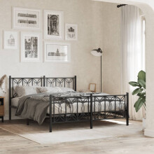 Berkfield Metal Bed Frame without Mattress with Footboard Black 150x200cm