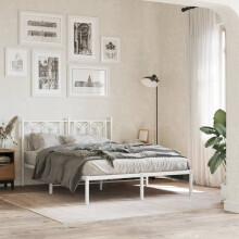 Berkfield Metal Bed Frame without Mattress with Headboard White 135x190cm