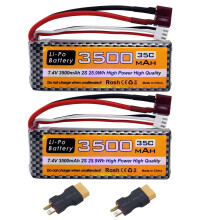 2PCS RC LiPo Battery 7.4V 3500mAh T Plug XT60 Rechargeable Pack for WLToys 144001 124018 Buggy