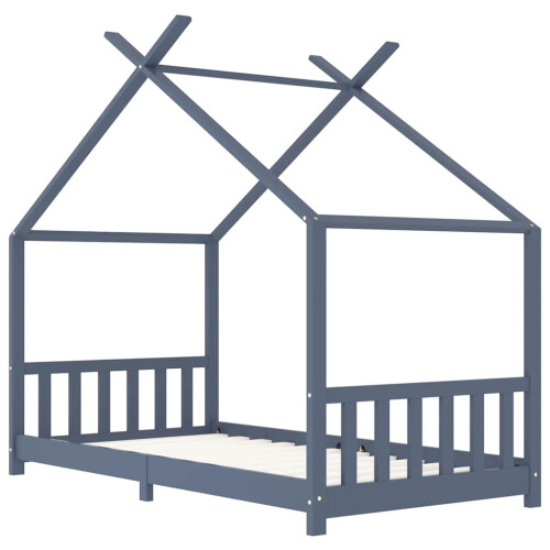 Berkfield Kids Bed Frame Grey Solid Pine Wood 90x200 cm 2