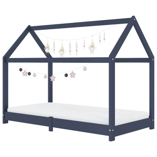 Berkfield Kids Bed Frame Grey Solid Pine Wood 80x160 cm 2