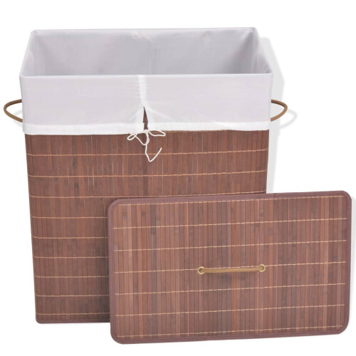 Berkfield Bamboo Laundry Bin Rectangular Brown 1