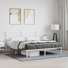 Berkfield Metal Bed Frame without Mattress with Headboard White 150x200cm