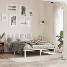 Berkfield Metal Bed Frame without Mattress with Headboard White 140x200cm