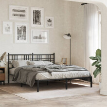 Berkfield Metal Bed Frame without Mattress with Headboard Black 150x200cm