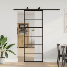 Berkfield Sliding Door with Hardware Set Black 76x205 cm ESG Glass