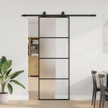 Berkfield Sliding Door with Hardware Set Black 76x205 cm ESG Glass
