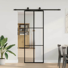 Berkfield Sliding Door with Hardware Set Black 76x205 cm ESG Glass