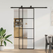 Berkfield Sliding Door with Hardware Set Black 76x205 cm ESG Glass