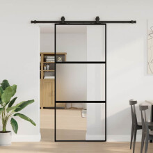 Berkfield Sliding Door with Hardware Set Black 90x205 cm Tempered Glass