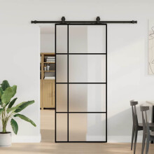 Berkfield Sliding Door with Hardware Set Black 90x205 cm ESG Glass