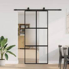 Berkfield Sliding Door with Hardware Set Black 90x205 cm Tempered Glass