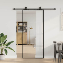 Berkfield Sliding Door with Hardware Set Black 90x205 cm ESG Glass