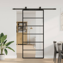Berkfield Sliding Door with Hardware Set Black 90x205 cm ESG Glass