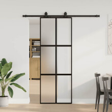 Berkfield Sliding Door with Hardware Set Black 76x205 cm Tempered Glass