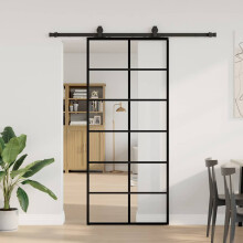 Berkfield Sliding Door with Hardware Set Black 90x205 cm ESG Glass