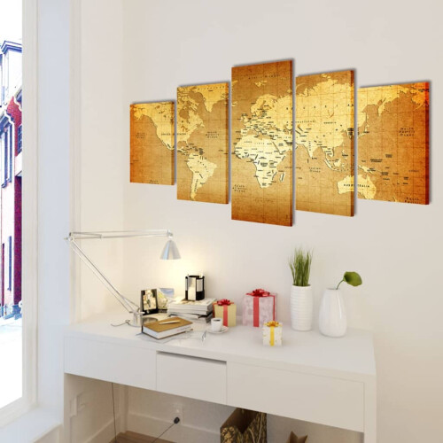 Canvas Wall Print Set World Map 200 x 100 cm 1