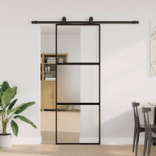Berkfield Sliding Door with Hardware Set Black 76x205 cm Tempered Glass