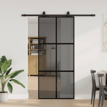 Berkfield Sliding Door with Hardware Set Black 90x205 cm Tempered Glass