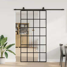 Berkfield Sliding Door with Hardware Set Black 102x205 cm ESG Glass
