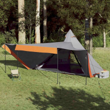 Berkfield Family Tent Tipi 8-Person Grey and Orange Waterproof