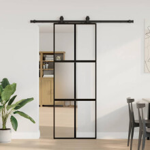Berkfield Sliding Door with Hardware Set Black 76x205 cm Tempered Glass
