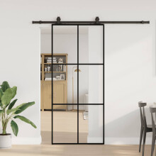 Berkfield Sliding Door with Hardware Set Black 90x205 cm ESG Glass